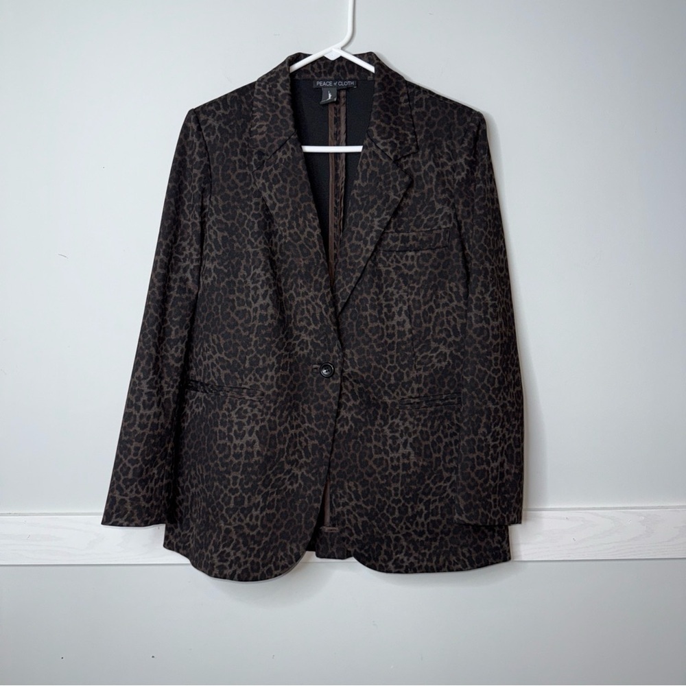 Peace of Cloth Black and Brown Animal Print Patterned Tuxedo Style Blazer